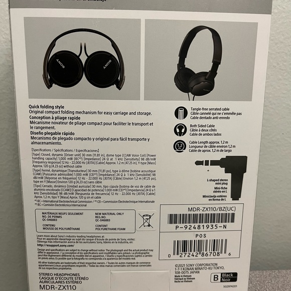 NEW SEALED BOX Sony MDR-ZX110 Wired Stereo Headphones MDRZX110 - Picture 2 of 3